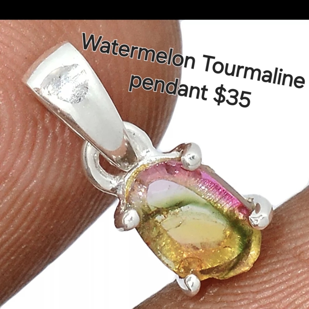 Natural Watermelon Tourmaline 925 Sterling Silver Pendant Jewelry